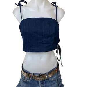 Superdown Denim Crop Top Camisole Upcycle Jean Corset Unique Small Unique NEW